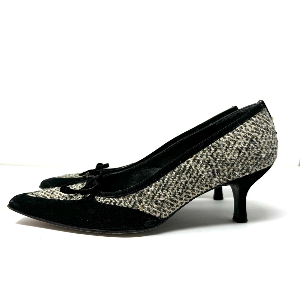 STUART WEITZMAN black suede and tweed heels, size 9 - Picture 2 of 10